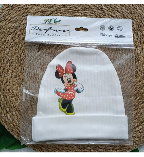 0-6 AY MİNNİE MOUSE FİTİLLİ PENYE ŞAPKA - BEYAZ