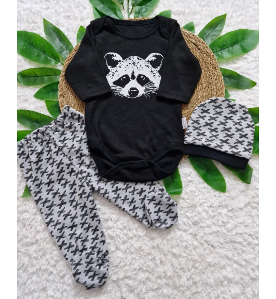 Minibird badili şapkalı üçlü penye bebe takım çeşitleri/KURTLU