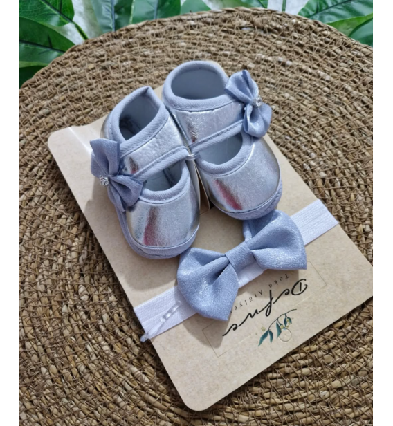 0-3 ay defne gümüş temalı patik bandana set