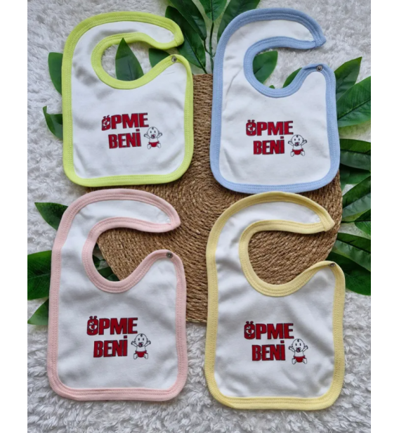 Boyundan çıtçıtlı çift katlı penye bebe önlük çeşitleri/ ÖPME BENİ YAZILI