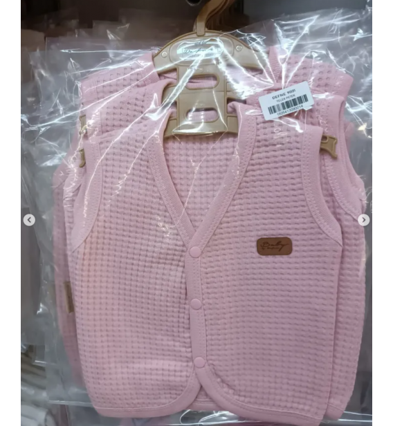 Petek doku organik penye kampanyalı önden çıtçıtlı penye bebe yelek çeşitleri/PEMBE
