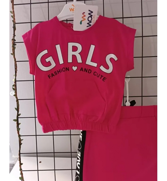 WOW GİRLS ETEKLİ ŞERİTLİ SPOR PENYE KIZ TAKIM / FUŞYA