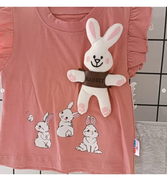 Karacon kampanyalı yazlık penye şortlu bebe takım çeşitleri/ GÜLKURUSU OYUNCAK TAVŞANLI KIZ