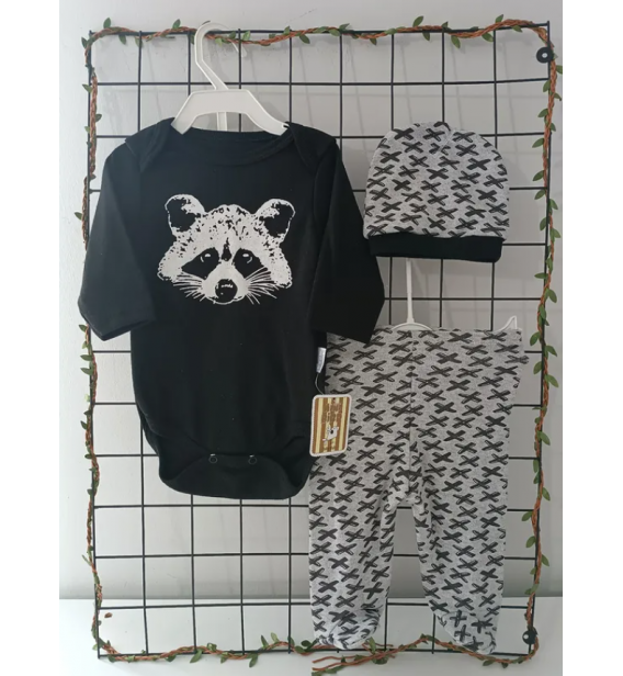 Minibird badili şapkalı üçlü penye bebe takım çeşitleri/KURTLU