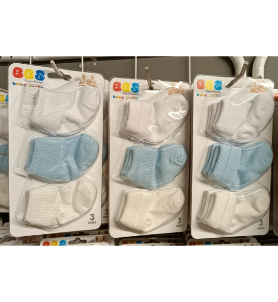 BBS 0-6 AY KAMPANYALI BEBE ÇORAP ÇEŞİTLERİ / DÜZ RENK BEYAZ MAVİLİ