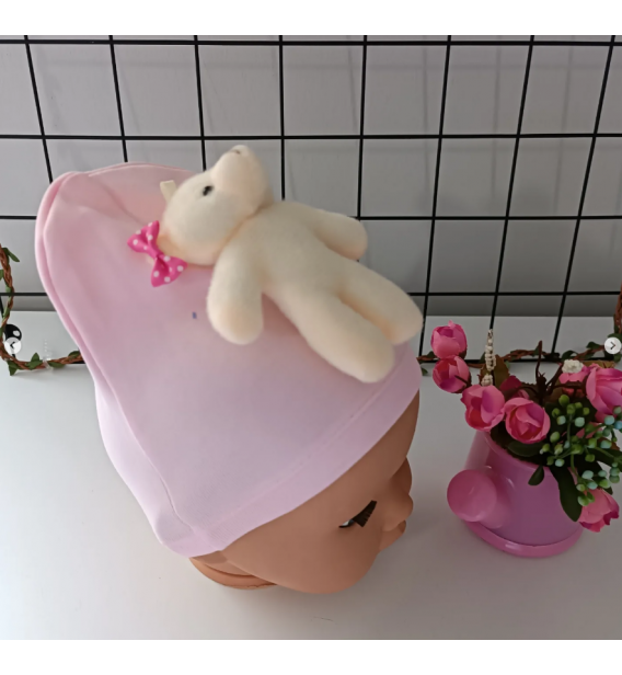 BÇR 0 1 yaş OYUNCAK Ayılı penye bere çeşitleri / AÇIK PEMBE