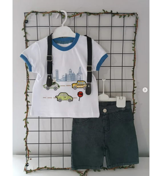 ALLBERO LAKOS BLUZ YAKALI ASKILI KOT ŞORTLU TRAFİK TAKIM / MAVİ