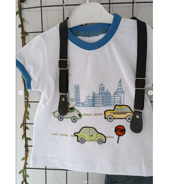 ALLBERO LAKOS BLUZ YAKALI ASKILI KOT ŞORTLU TRAFİK TAKIM / MAVİ