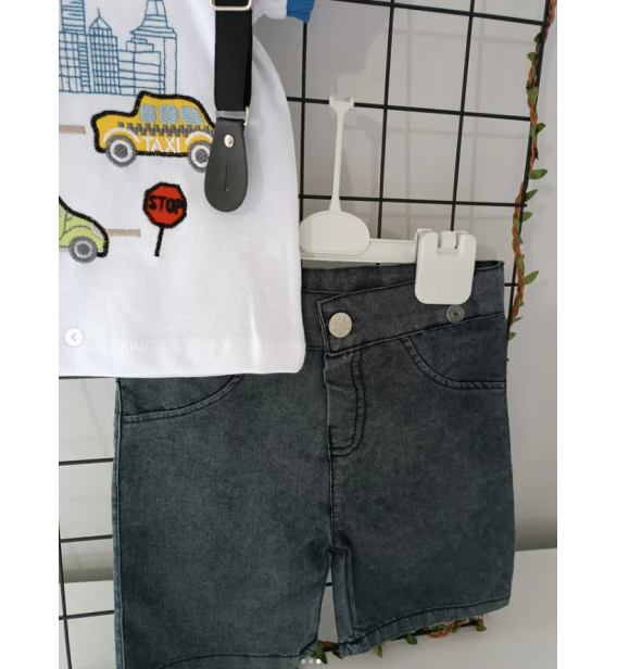 ALLBERO LAKOS BLUZ YAKALI ASKILI KOT ŞORTLU TRAFİK TAKIM / MAVİ