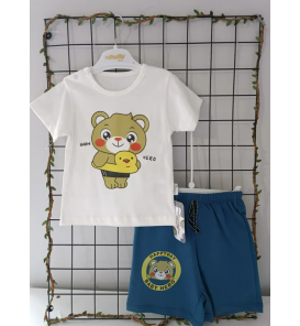 PRETTY HERO TİRİL TİRİL YAZLIK PENYE ŞORTLU TAKIM/BEYAZ