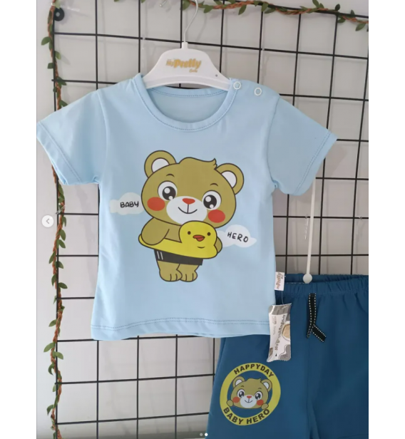 PRETTY HERO TİRİL TİRİL YAZLIK PENYE ŞORTLU TAKIM/MAVİ