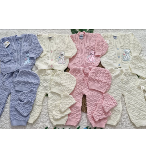 MODİFY 6 ay için 4 parça triko bebe set / MAVİ ZEMİN