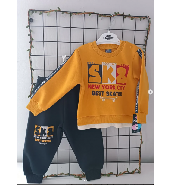 Nazar üç iplik kışlık bebe takım çeşitleri / SARI SK8 YAZILI