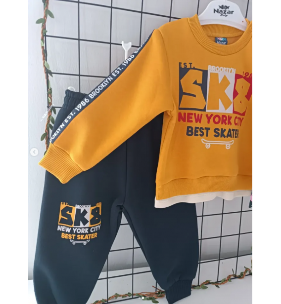 Nazar üç iplik kışlık bebe takım çeşitleri / SARI SK8 YAZILI