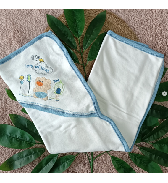 BOMBİNO AYILI KAPŞONLU ÇİFT KATLI PENYE BEBE BATTANİYE / MAVİ