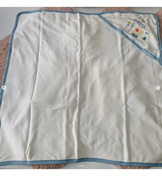 BOMBİNO AYILI KAPŞONLU ÇİFT KATLI PENYE BEBE BATTANİYE / MAVİ