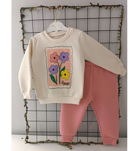 MİNİMUNDO KALIN KIŞLIK ÜÇ İPLİK BEBE TAKIM ÇEŞİTLERİ / PEMBE FLOWERS