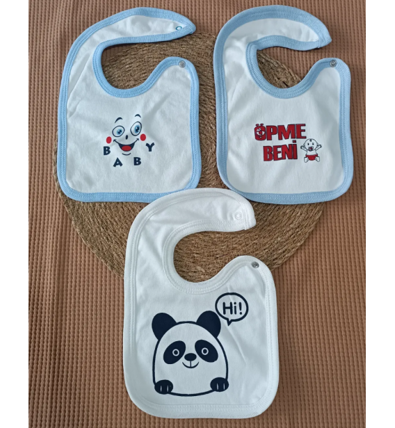 KAMPANYALI ÜÇLÜ ERKEK ÇITÇITLI ÇİFT KATLI PENYE BEBE ÖNLÜK SET