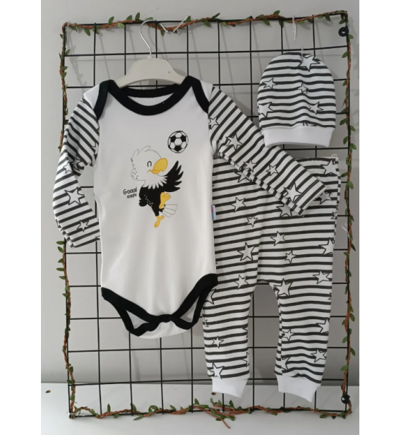 Taraftar badili şapkalı üçlü penye bebe takım çeşitleri/SİYAH BEYAZ