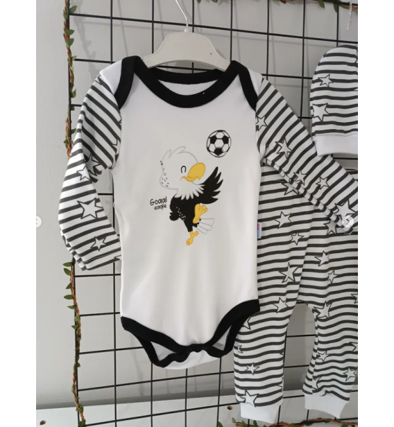 Taraftar badili şapkalı üçlü penye bebe takım çeşitleri/SİYAH BEYAZ
