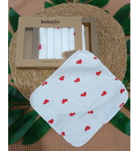 Bebelio 7li organik kutulu bebe ağız mendili çeşitleri / KALP DESEN