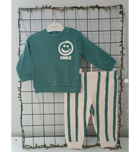 MİNİMUNDO ÜST KALİTE MEVSİMLİK PENYE BEBE EŞOFMAN TAKIMI ÇEŞİTLERİ / YEŞİL SMİLE EMOJİLİ