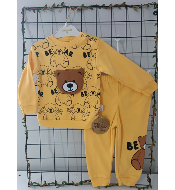 MİNİMUNDO ÜST KALİTE MEVSİMLİK PENYE BEBE EŞOFMAN TAKIMI ÇEŞİTLERİ / SARI BEAR AYICIK