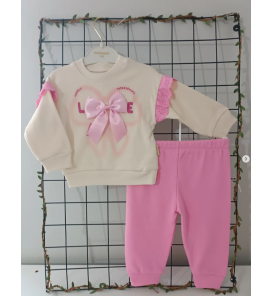 MİNİMUNDO ÜST KALİTE MEVSİMLİK PENYE BEBE EŞOFMAN TAKIMI ÇEŞİTLERİ/ PEMBE OMUZLARI GÜPÜRLÜ
