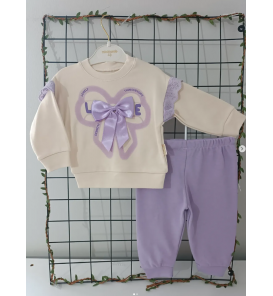 MİNİMUNDO ÜST KALİTE MEVSİMLİK PENYE BEBE EŞOFMAN TAKIMI ÇEŞİTLERİ/ MOR OMUZLARI GÜPÜRLÜ