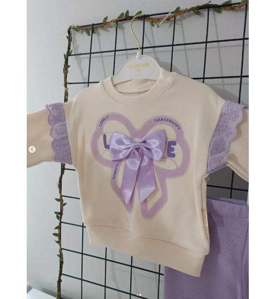 MİNİMUNDO ÜST KALİTE MEVSİMLİK PENYE BEBE EŞOFMAN TAKIMI ÇEŞİTLERİ/ MOR OMUZLARI GÜPÜRLÜ