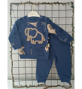 MİNİMUNDO ÜST KALİTE MEVSİMLİK PENYE BEBE EŞOFMAN TAKIMI ÇEŞİTLERİ/ LACİVERT FİL DESEN
