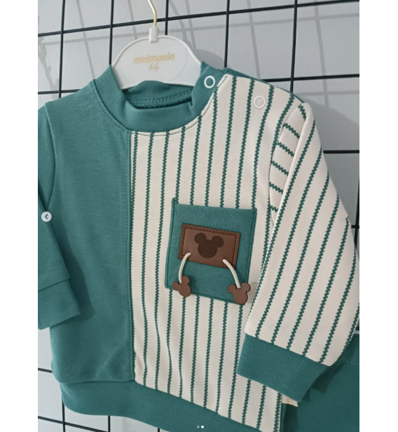 MİNİMUNDO ÜST KALİTE MEVSİMLİK PENYE BEBE EŞOFMAN TAKIMI ÇEŞİTLERİ/ YEŞİL MİCKEY ARMALI