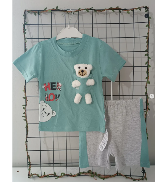 KARACON HELLO OYUNCAK AYILI ŞORTLU PENYE BEBE TAKIM / MİNT YEŞİLİ