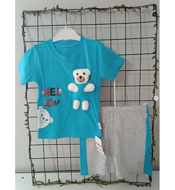 KARACON HELLO OYUNCAK AYILI ŞORTLU PENYE BEBE TAKIM / TURKUAZ MAVİSİ
