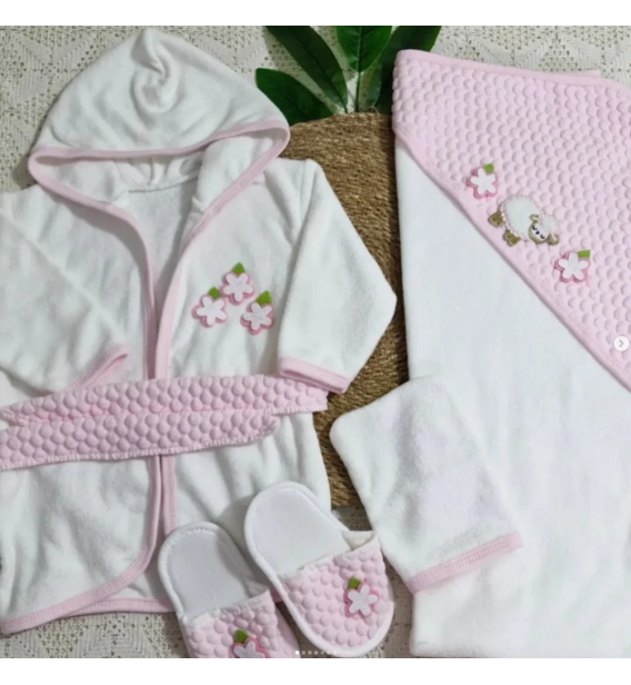 CONCON KUZULU BEBE BORNOZ TAKIMI / PEMBE