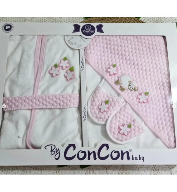 CONCON KUZULU BEBE BORNOZ TAKIMI / PEMBE