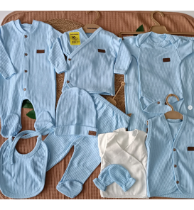 ASKIDA ORGANİK ONLU HASTANE ÇIKIŞ SETLERİ / MAVİ