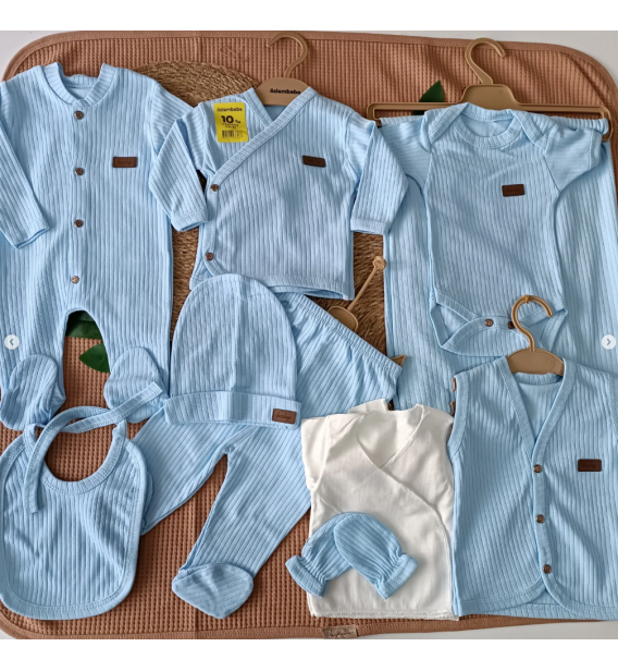 ASKIDA ORGANİK ONLU HASTANE ÇIKIŞ SETLERİ / MAVİ