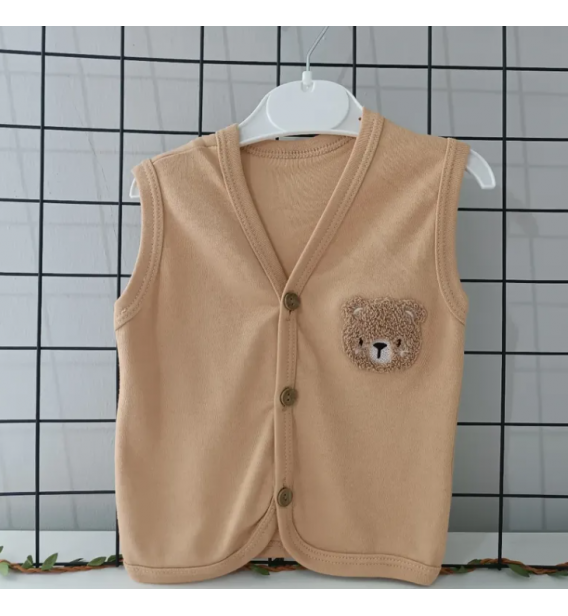 TOYİS Kampanyalı önden düğmeli penye bebe yelek çeşitleri/ KAHVE AYILI