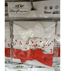 ÜÇLÜ LİKRALI 0-2 YAŞ PENYE BANDANA SET / KİRAZ TEMALI