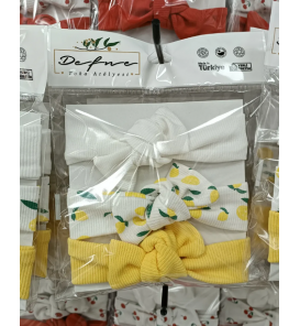 ÜÇLÜ LİKRALI 0-2 YAŞ PENYE BANDANA SET / LİMON TEMALI