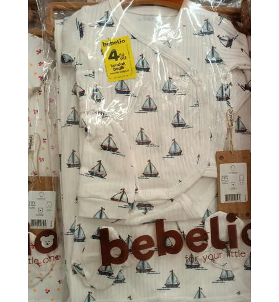 KAMPANYALI BEBELİO 0-3 AY ORGANİK BATTANİYELİ BADİLİ DÖRT PARÇALI HASTANE ÇIKIŞ SETLERİ/ YELKEN DESEN