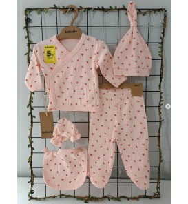 Bebelio Organik Fitilli Penye Beşli Zıbın Takımı Çeşitleri / PUDRA ZEMİN ÇİÇEKLİ