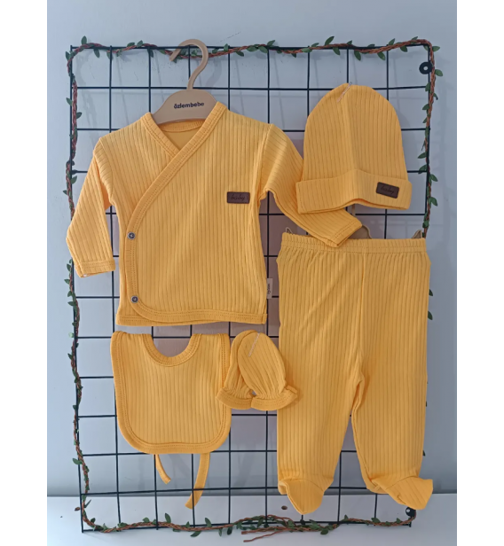 Özlem Bebe Organik Fitilli Penye Beşli Zıbın Takımı Çeşitleri / SARI