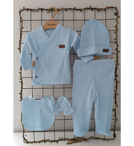 Özlem Bebe Organik Fitilli Penye Beşli Zıbın Takımı Çeşitleri / MAVİ