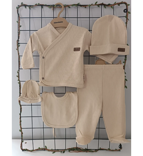 Özlem Bebe Organik Fitilli Penye Beşli Zıbın Takımı Çeşitleri / KAHVERENGİ