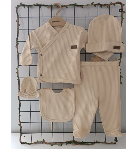 Özlem Bebe Organik Fitilli Penye Beşli Zıbın Takımı Çeşitleri / KAHVERENGİ