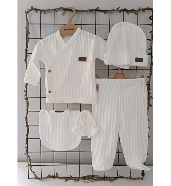 Özlem Bebe Organik Fitilli Penye Beşli Zıbın Takımı Çeşitleri / BEYAZ