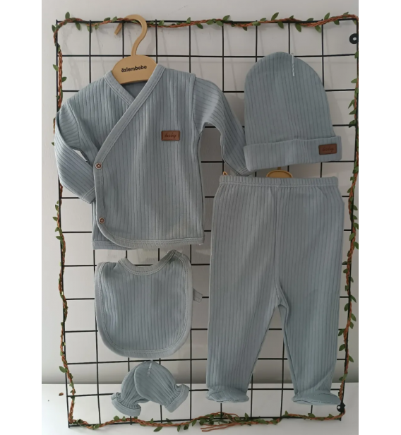 Özlem Bebe Organik Fitilli Penye Beşli Zıbın Takımı Çeşitleri / GRİ