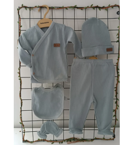 Özlem Bebe Organik Fitilli Penye Beşli Zıbın Takımı Çeşitleri / GRİ